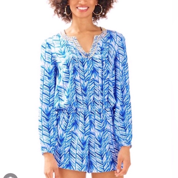 Lilly Pulitzer Colby Romper Lapis Blue Costa Verde Size L - Picture 1 of 11